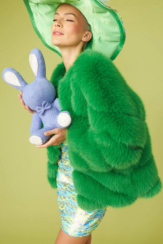 Gaga Faux Fur Striped Green Coat