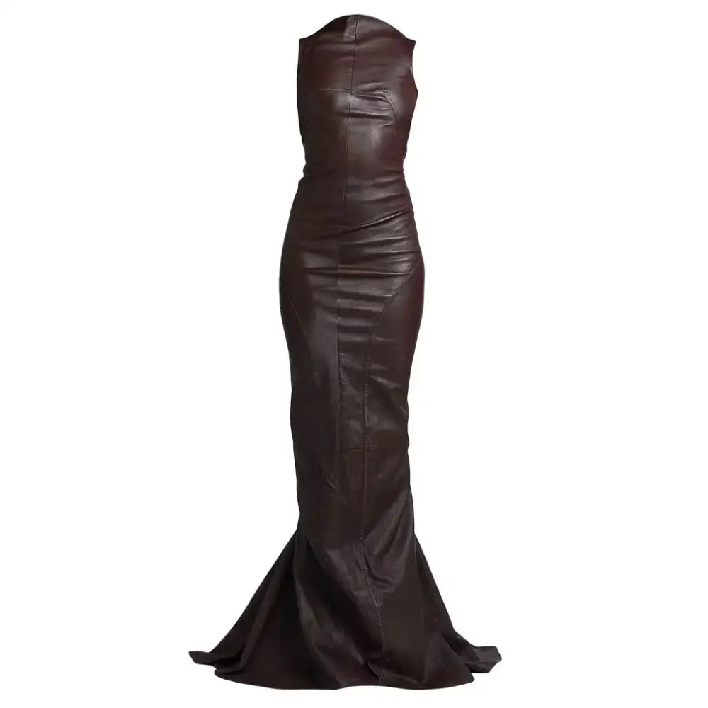 Women’s Elegant Burgundy Leather Evening Gown