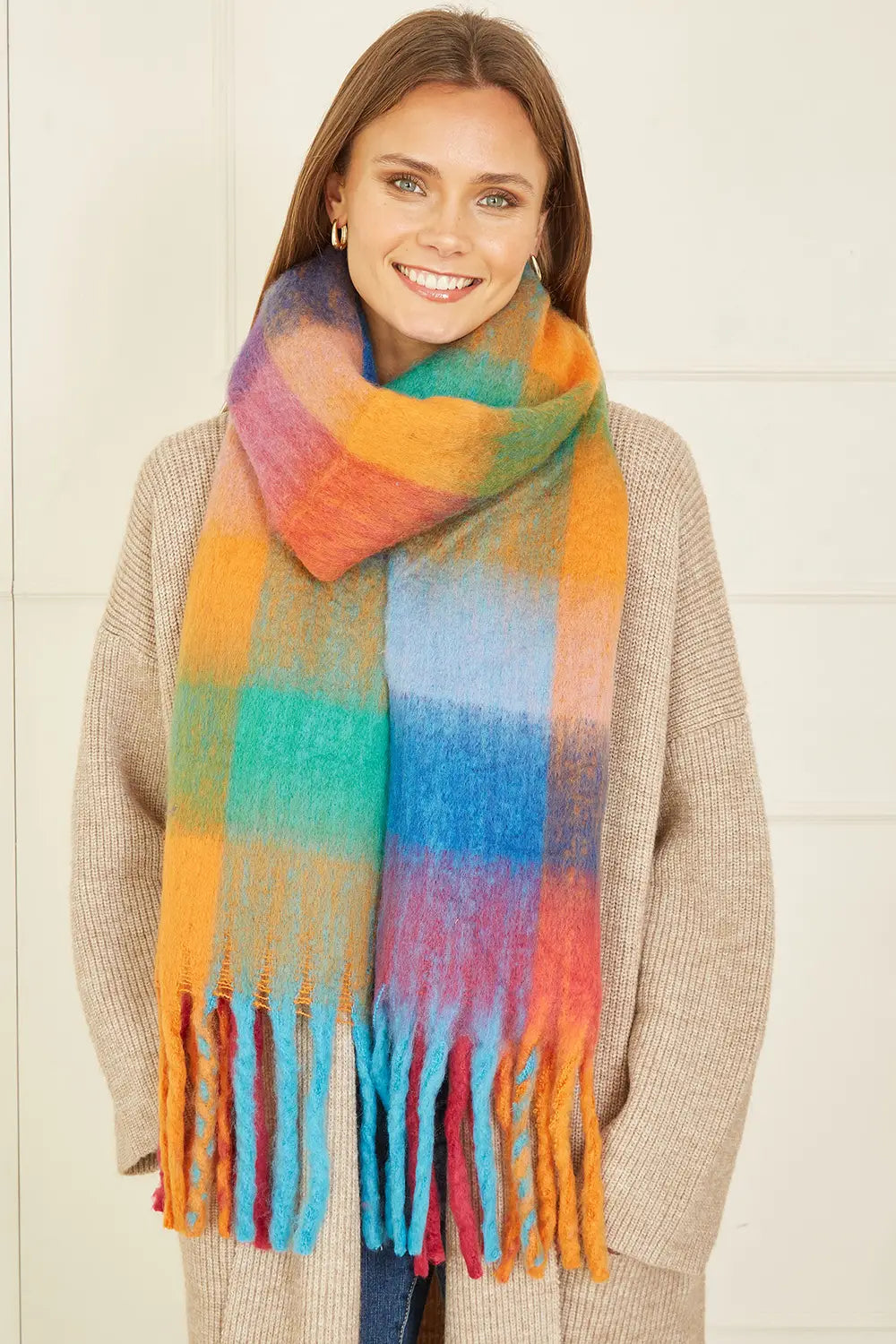 Yumi Rainbow Check Soft Scarf