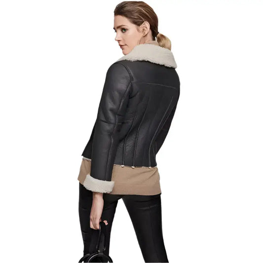 Womens Black Shearling Aviator Jacket