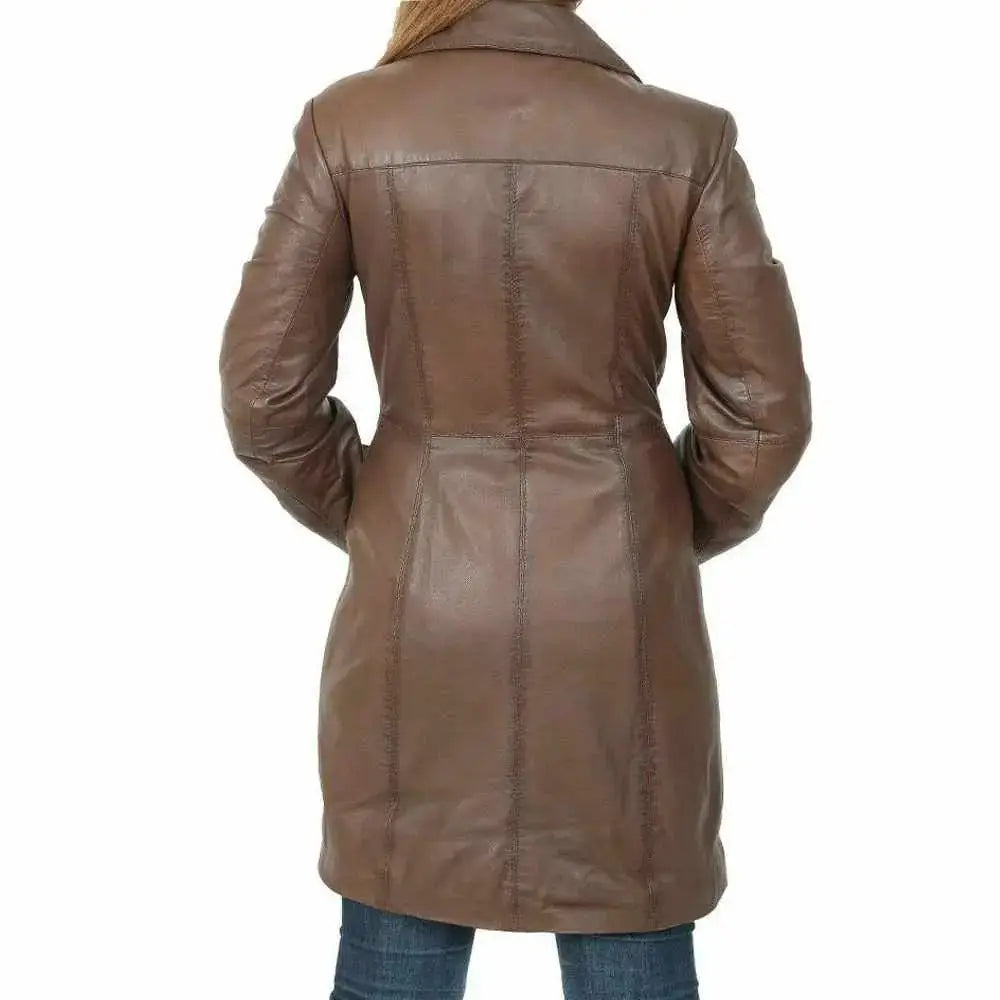 Women's Brown Leather Short Trench Coat