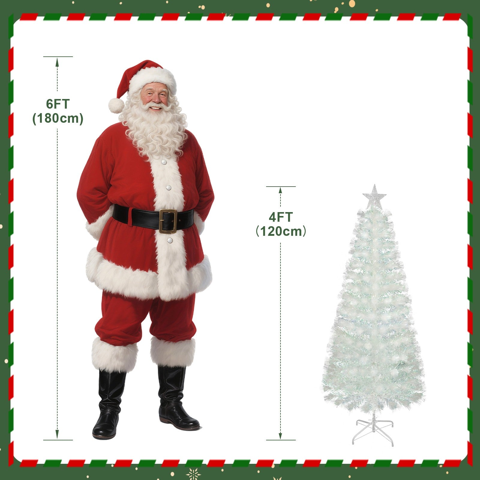 4/5/6Ft White Christmas Trees Fibre Optic Pre Lit Star Xmas Tree with LED Lights