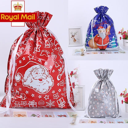 5PCS Merry Christmas Gift Bags Drawstring Wrap Present Party Treat Bags Storage