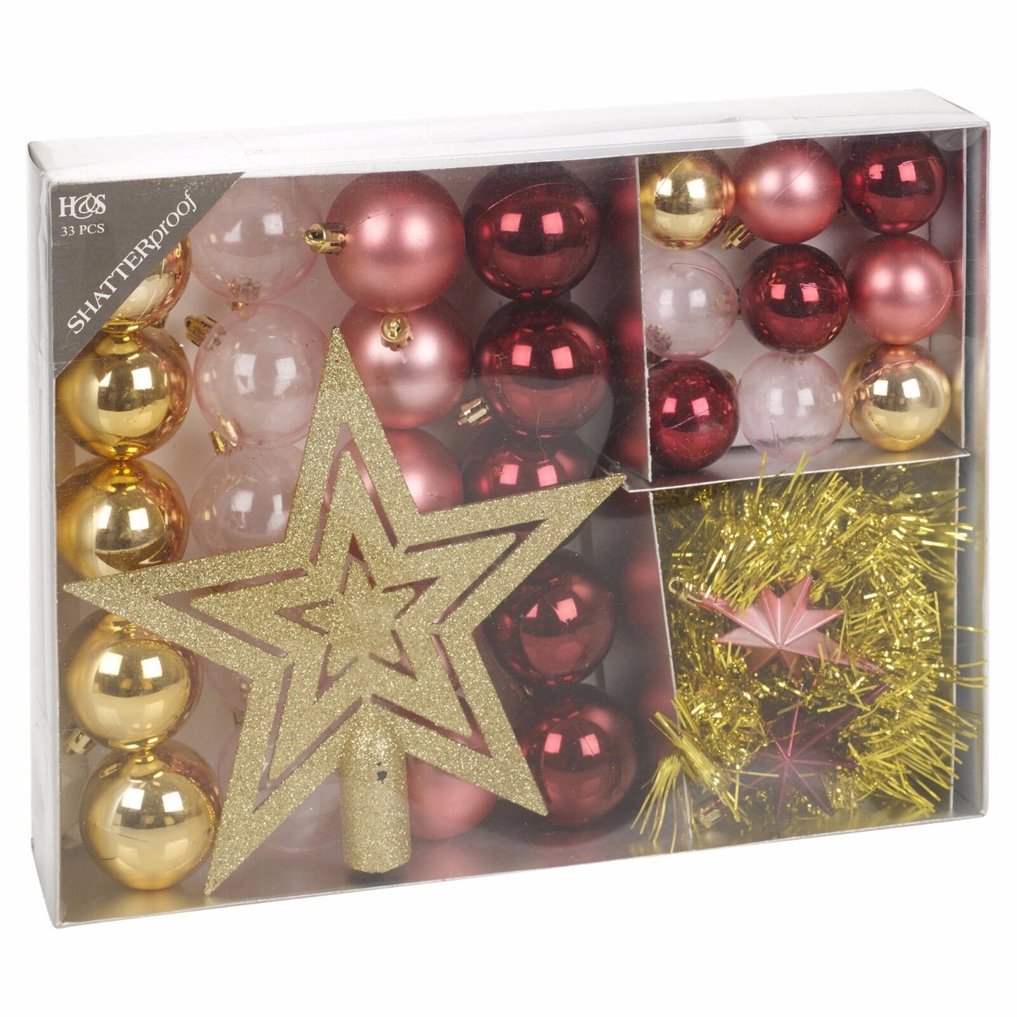 33 Pcs Christmas Tree Decoration Baubles Set Xmas Shatterproof Balls Ornaments
