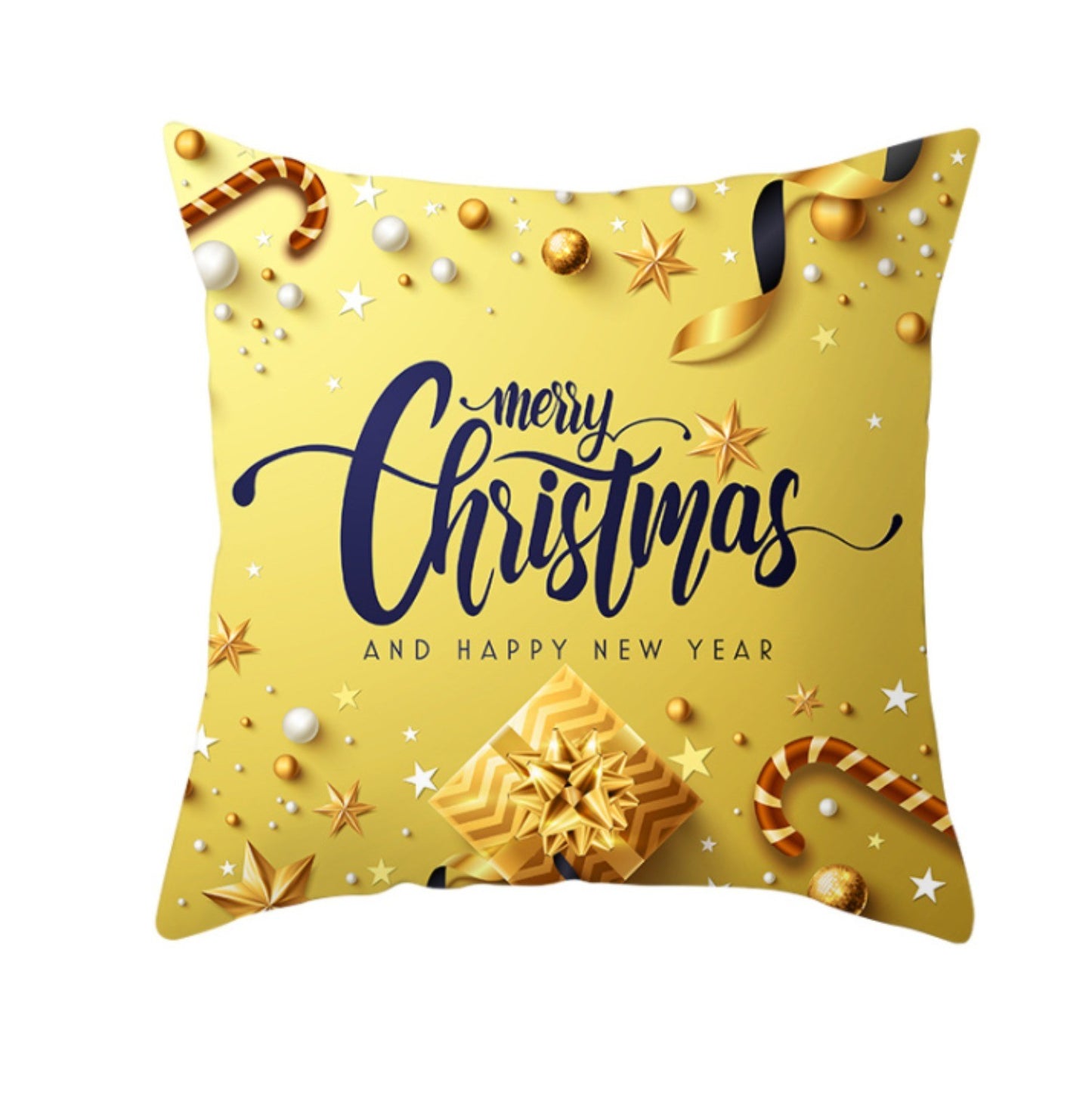 18'' Gold Merry Christmas Cushion Cover Festive Sofa Pillow Case Home Decoration