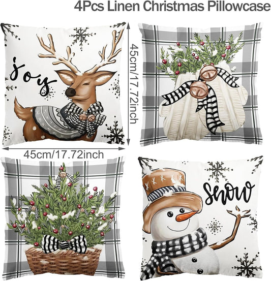 4Pcs Vintage Christmas Throw Pillow Covers Home Decor Cushion Covers UK Stock