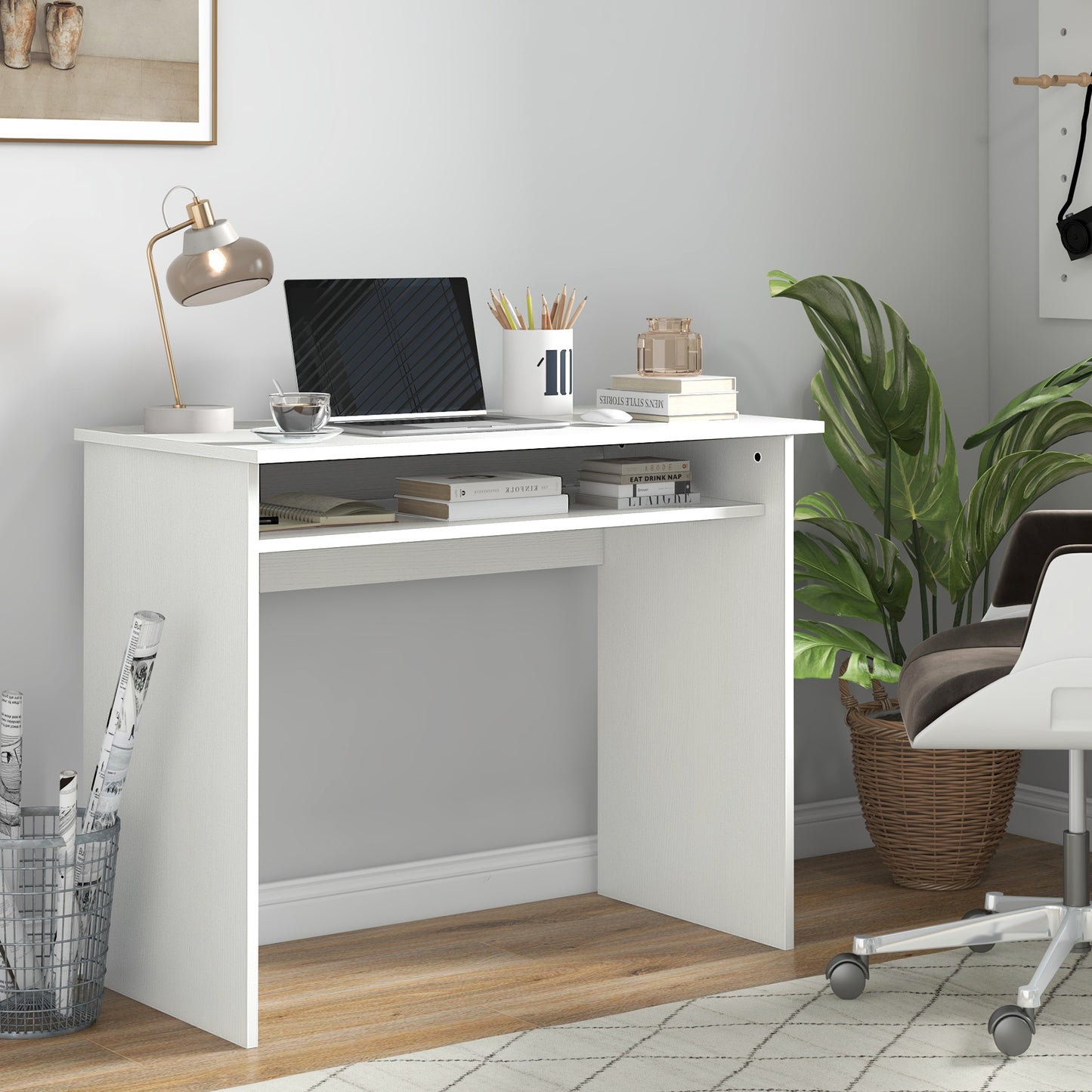 Writing Desk Laptop Table Workstation with Shelf Home Office
