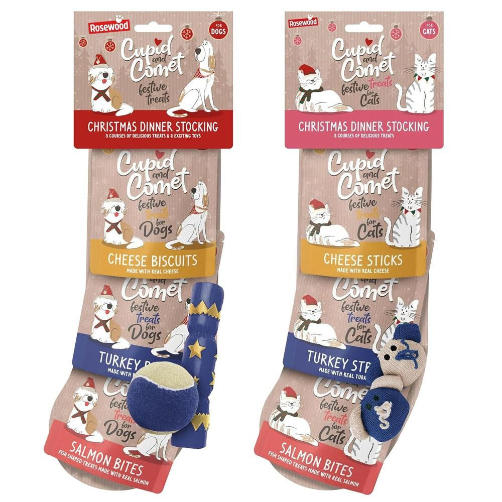 Rosewood Dog & Cat Christmas Stockings with Treats & Toys