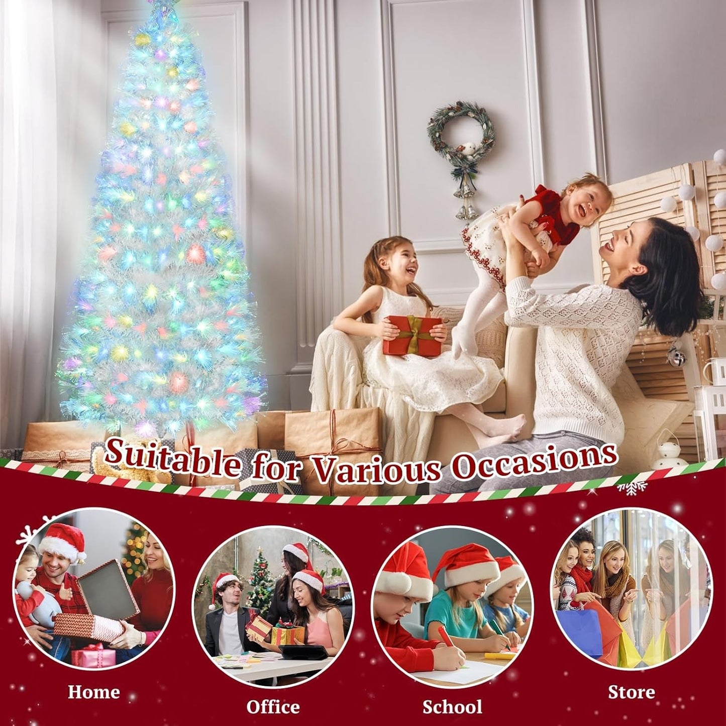 4/5/6Ft White Christmas Trees Fibre Optic Pre Lit Star Xmas Tree with LED Lights