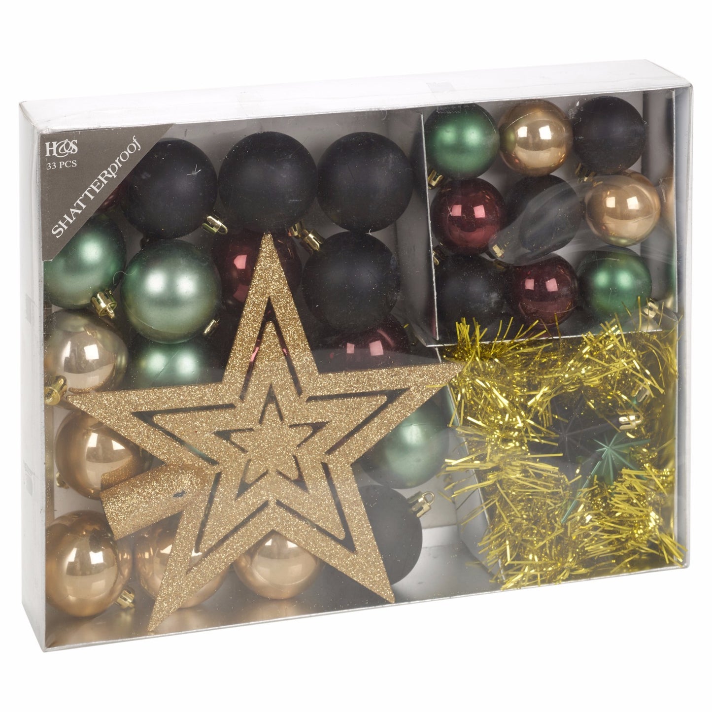 33 Pcs Christmas Tree Decoration Baubles Set Xmas Shatterproof Balls Ornaments