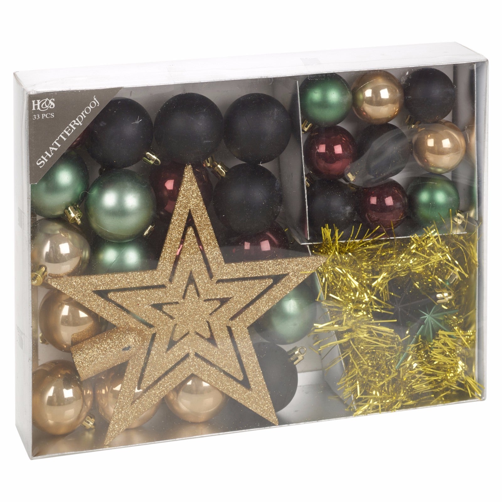 33 Pcs Christmas Tree Decoration Baubles Set Xmas Shatterproof Balls Ornaments