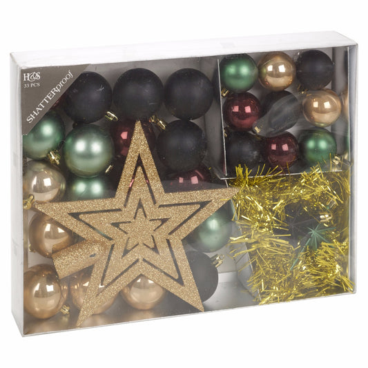 33 Pcs Christmas Tree Decoration Baubles Set Xmas Shatterproof Balls Ornaments
