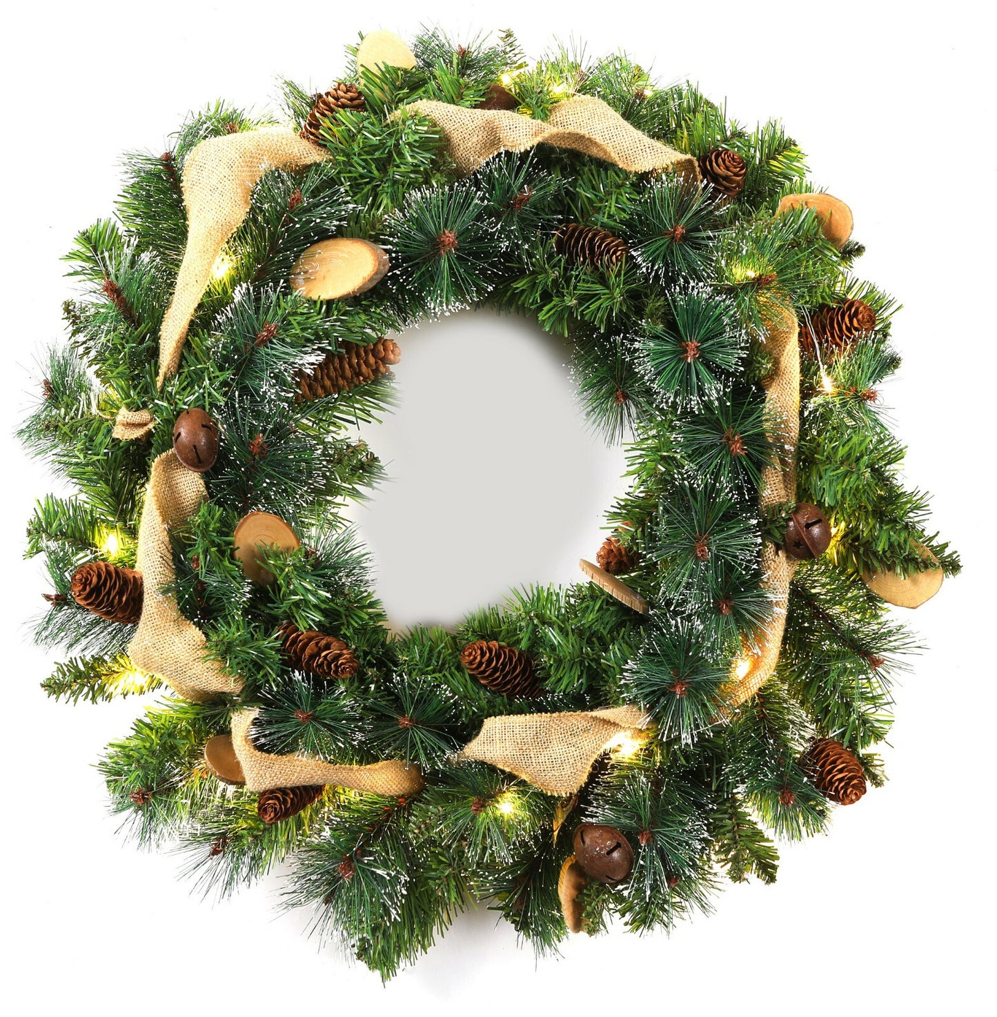 24Inch Christmas Wreath Decorative Christmas with Light Door Winter Pine Cone
