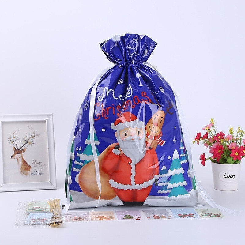 5PCS Merry Christmas Gift Bags Drawstring Wrap Present Party Treat Bags Storage