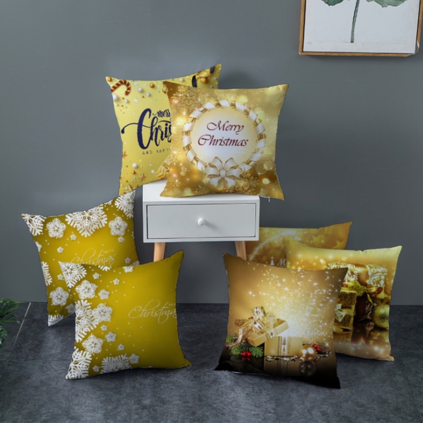 18'' Gold Merry Christmas Cushion Cover Festive Sofa Pillow Case Home Decoration