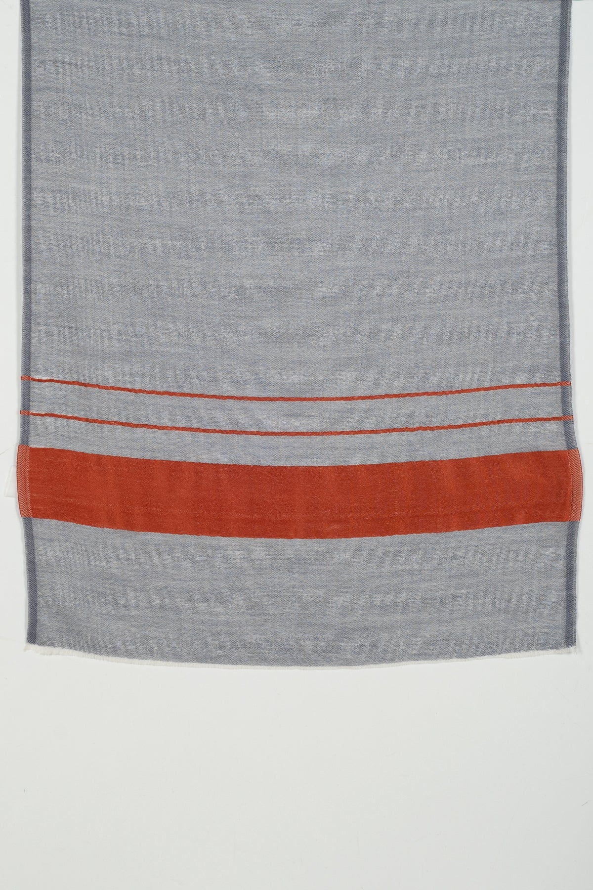 Bordered Stripe Cashmere Wool Scarf – Grey & Orange