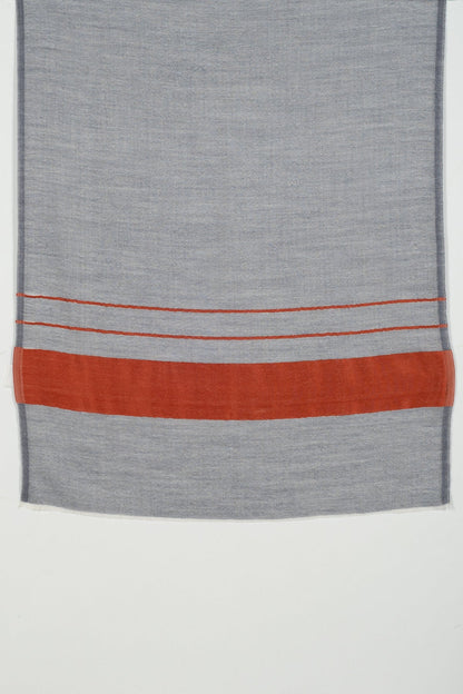 Bordered Stripe Cashmere Wool Scarf – Grey & Orange
