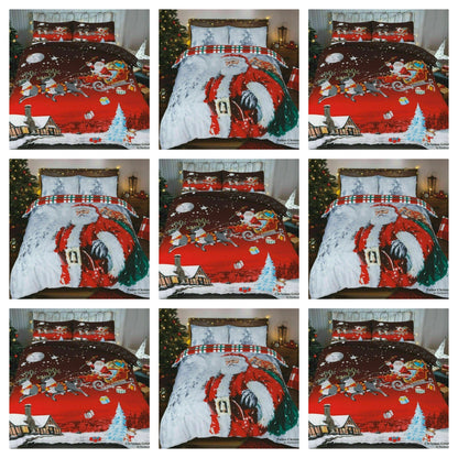 Christmas Duvet Cover Set Reversible Quilt XMAS Bedding Single Double King Size