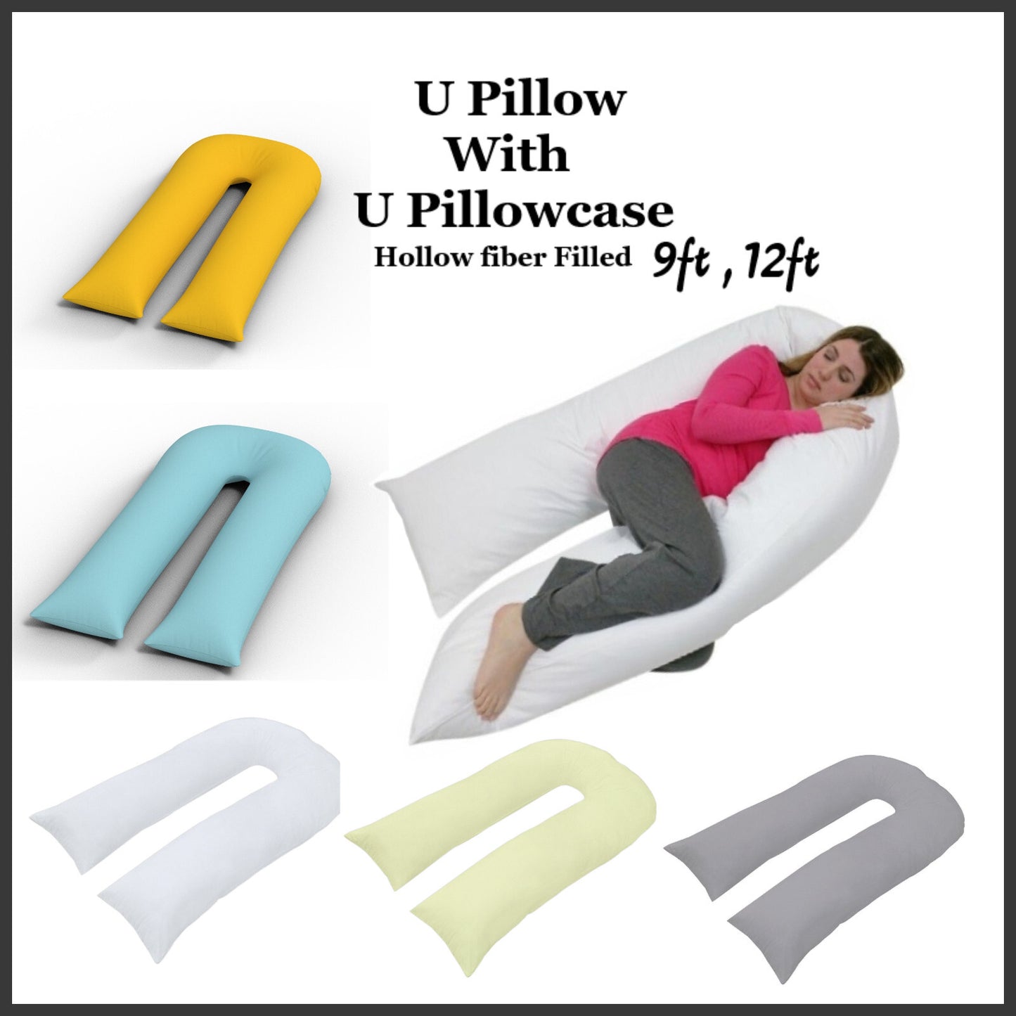 9 FT/12 FT U Pillow Full Body/Bolster Maternity Pregnancy Support Pillow or Case