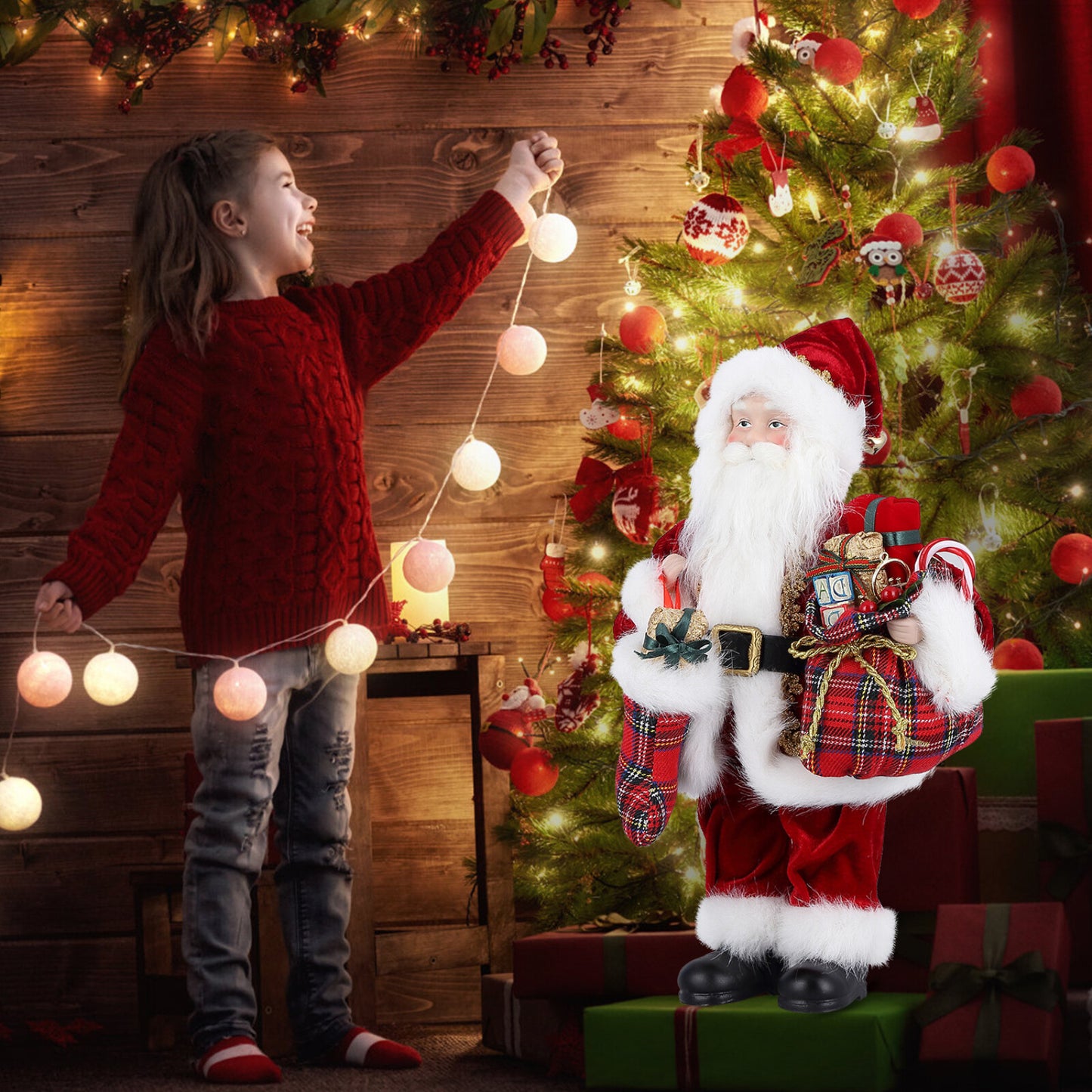 18" Christmas Santa Claus Figure Traditional Standing Xmas Father Home Decors