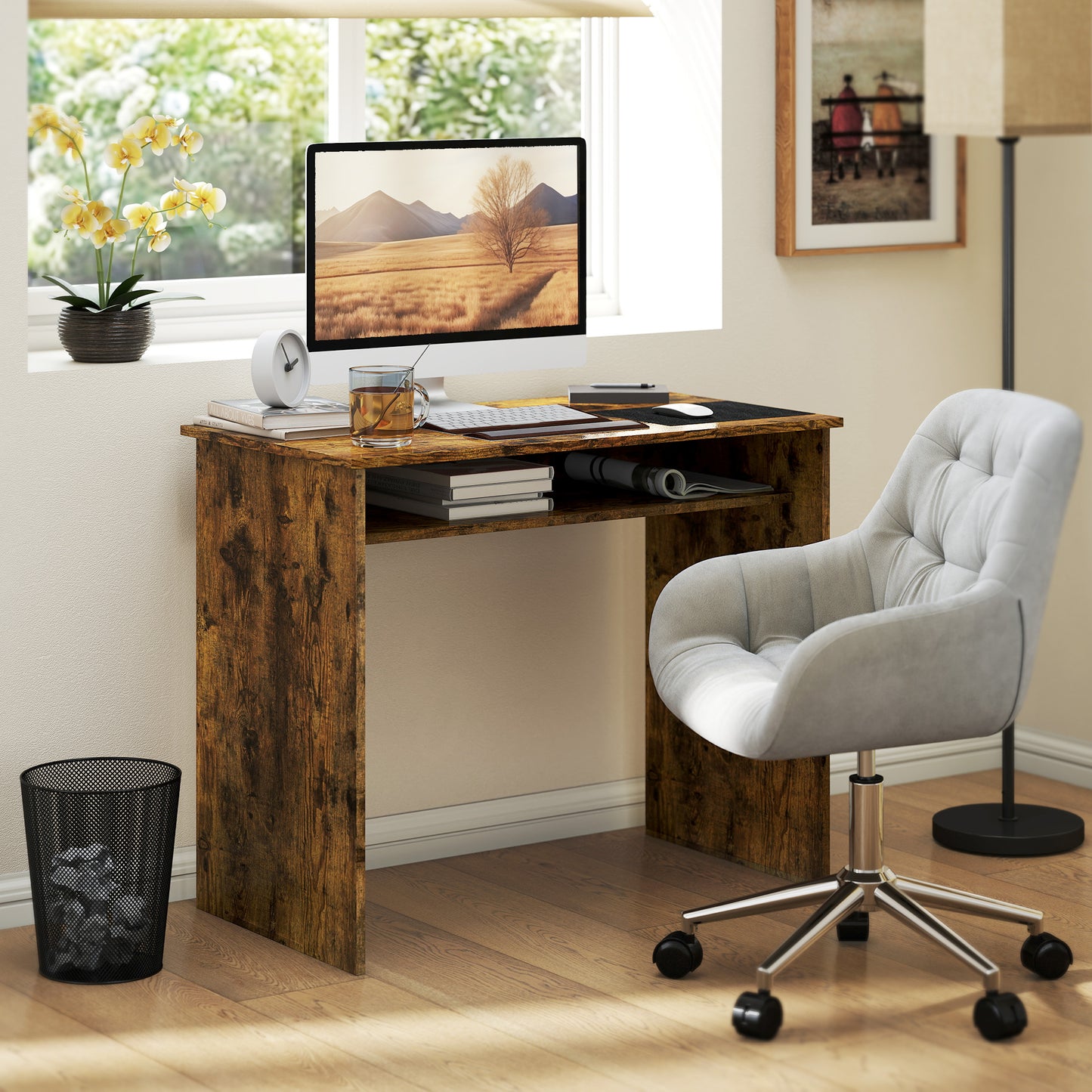 Writing Desk Laptop Table Workstation with Shelf Home Office