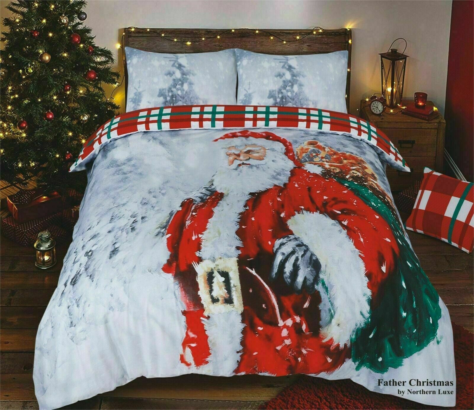 Christmas Duvet Cover Set Reversible Quilt XMAS Bedding Single Double King Size