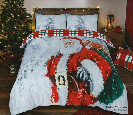 Christmas Duvet Cover Set Reversible Quilt XMAS Bedding Single Double King Size