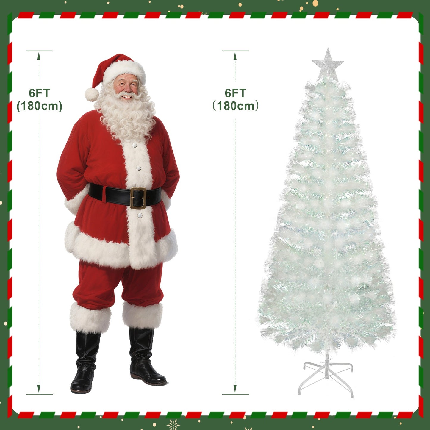 4/5/6Ft White Christmas Trees Fibre Optic Pre Lit Star Xmas Tree with LED Lights