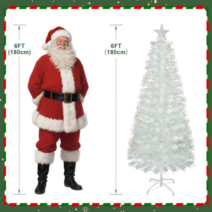 4/5/6Ft White Christmas Trees Fibre Optic Pre Lit Star Xmas Tree with LED Lights