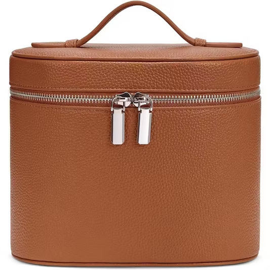 Women’s Large Capacity Brown Makeup & Toiletry Bag – PU Leather Travel Cosmetic