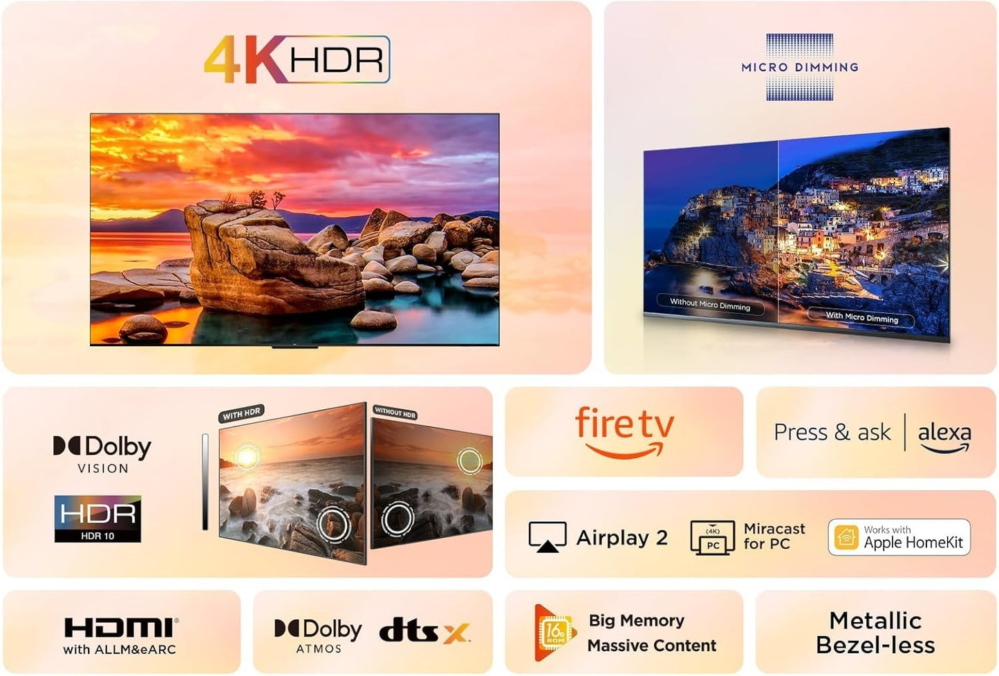 “TCL 50PF650K 50'' 4K UHD Smart LED Fire TV HDR Dolby Vision Atmos Alexa
