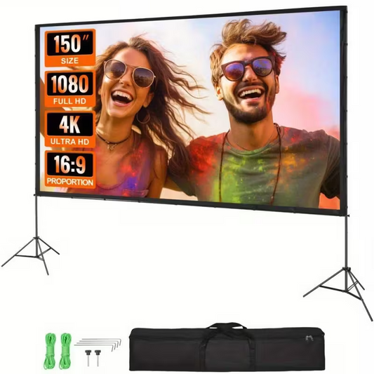 150" Outdoor Projector Screen w/ Tripod – 4K/1080P HD, Wrinkle-Free + Bag