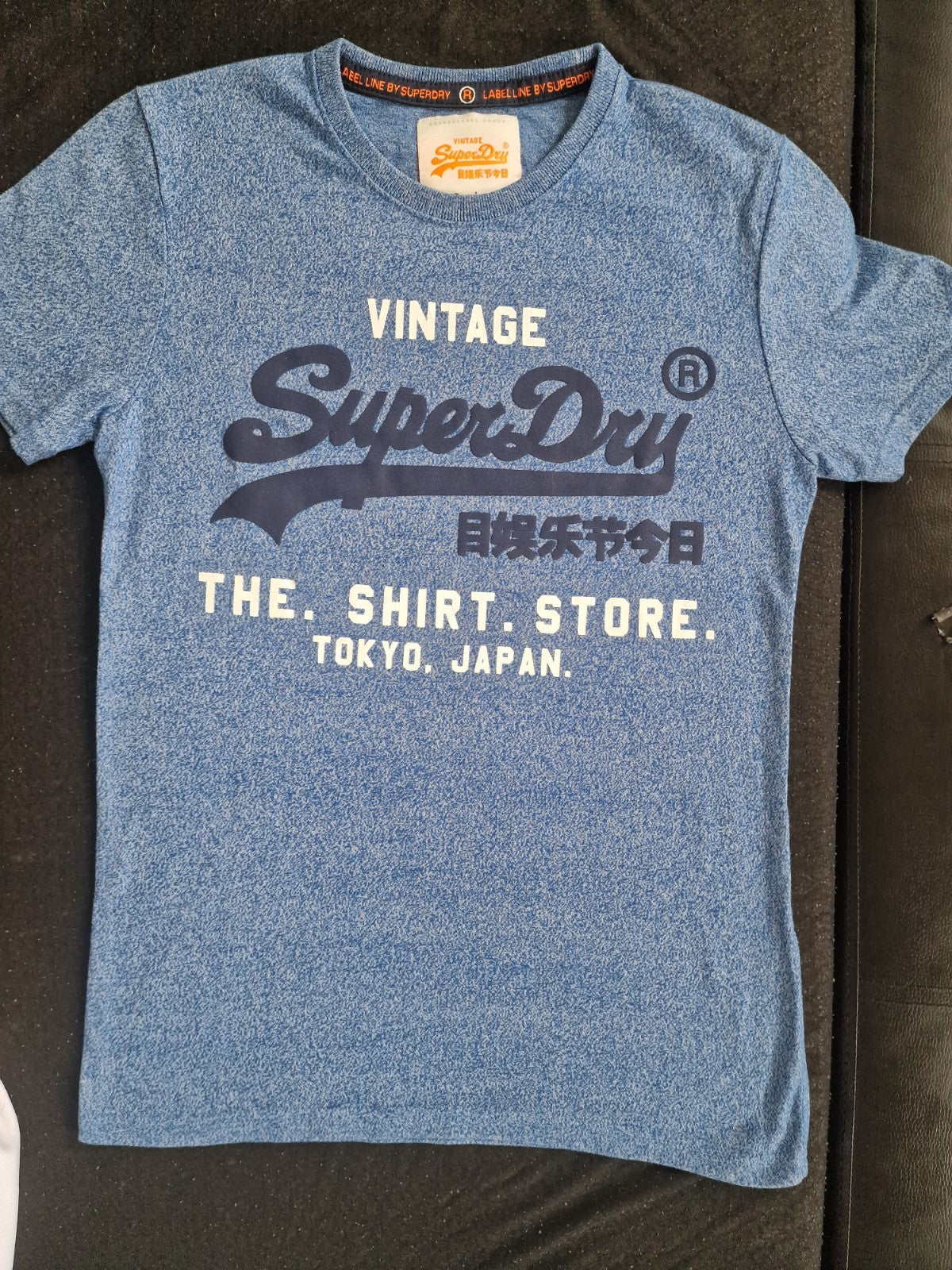 Vintage SUPERDRY LIMITED Label Line Medium Size Sky Blue Tshirt.