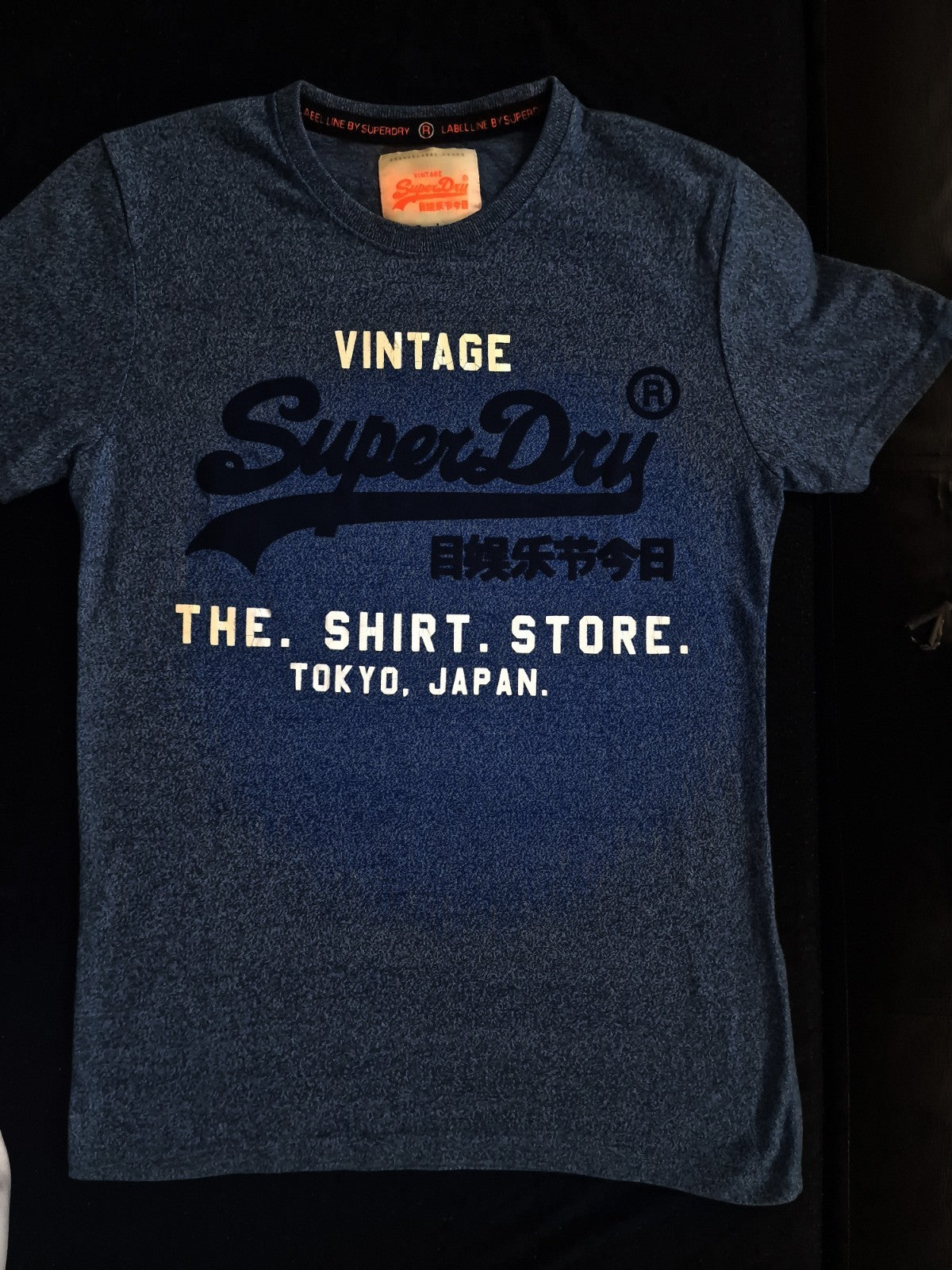Vintage SUPERDRY LIMITED Label Line Medium Size Sky Blue Tshirt.