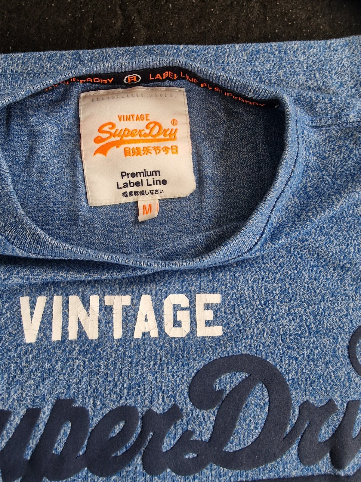 Vintage SUPERDRY LIMITED Label Line Medium Size Sky Blue Tshirt.