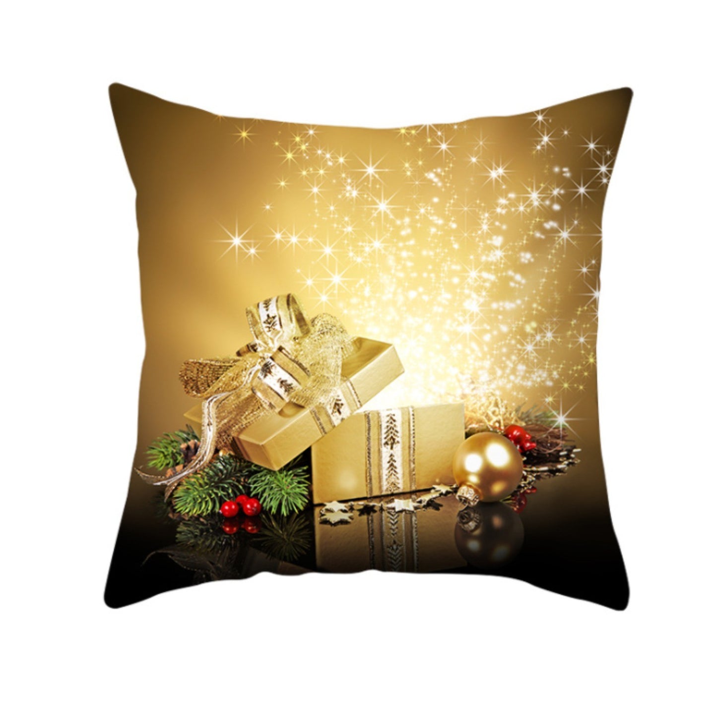 18'' Gold Merry Christmas Cushion Cover Festive Sofa Pillow Case Home Decoration