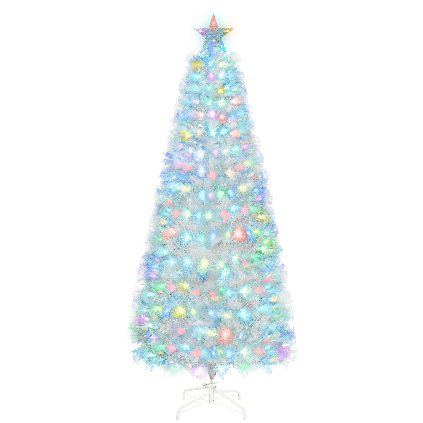 4/5/6Ft White Christmas Trees Fibre Optic Pre Lit Star Xmas Tree with LED Lights