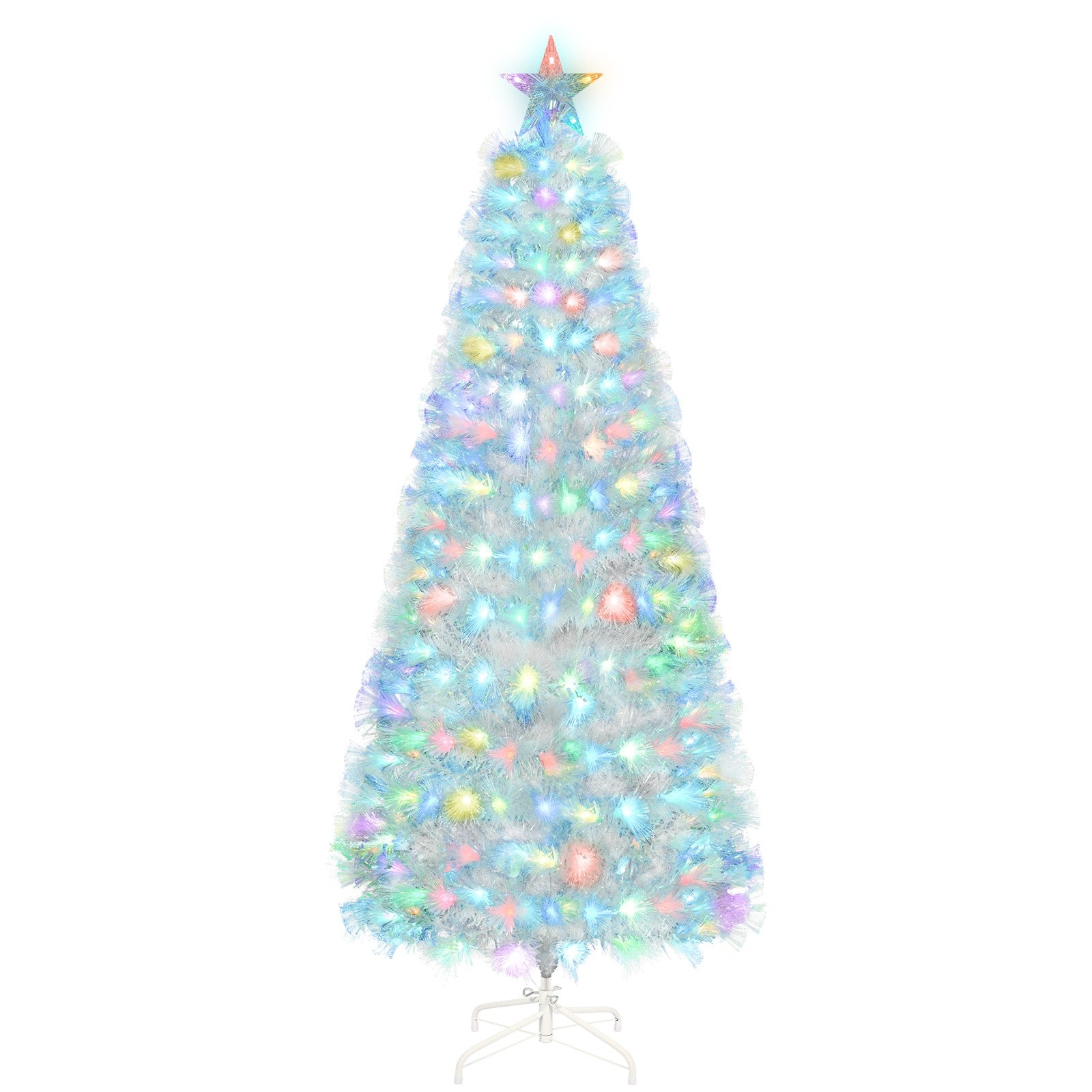 4/5/6Ft White Christmas Trees Fibre Optic Pre Lit Star Xmas Tree with LED Lights
