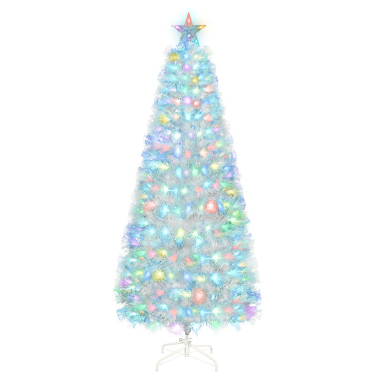 4/5/6Ft White Christmas Trees Fibre Optic Pre Lit Star Xmas Tree with LED Lights