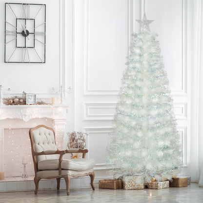 4/5/6Ft White Christmas Trees Fibre Optic Pre Lit Star Xmas Tree with LED Lights