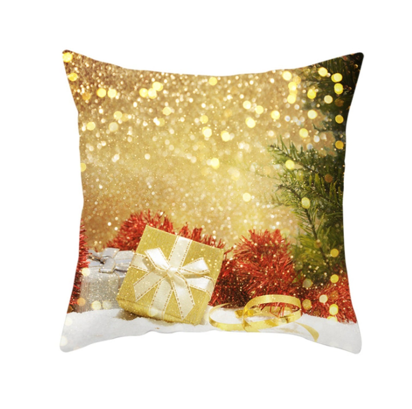 18'' Gold Merry Christmas Cushion Cover Festive Sofa Pillow Case Home Decoration