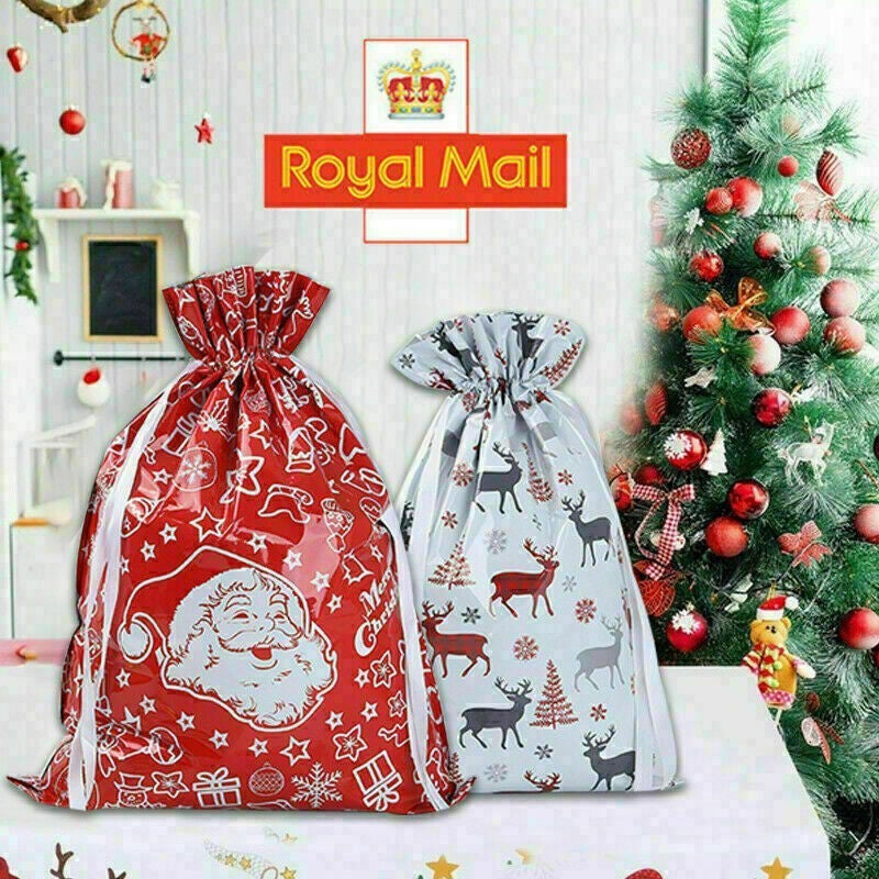 5PCS Merry Christmas Gift Bags Drawstring Wrap Present Party Treat Bags Storage