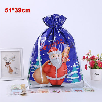 5PCS Merry Christmas Gift Bags Drawstring Wrap Present Party Treat Bags Storage
