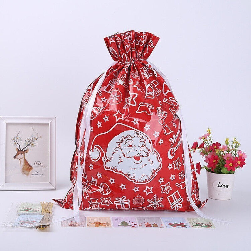 5PCS Merry Christmas Gift Bags Drawstring Wrap Present Party Treat Bags Storage