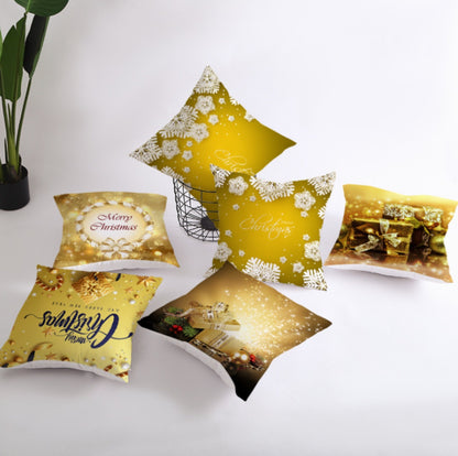 18'' Gold Merry Christmas Cushion Cover Festive Sofa Pillow Case Home Decoration