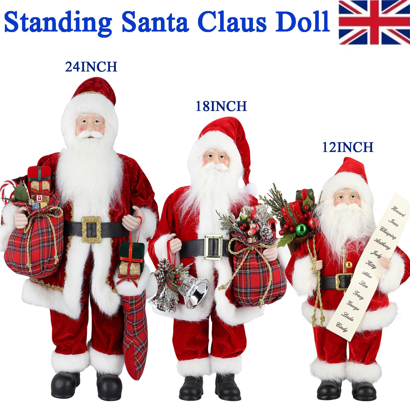 18" Christmas Santa Claus Figure Traditional Standing Xmas Father Home Decors