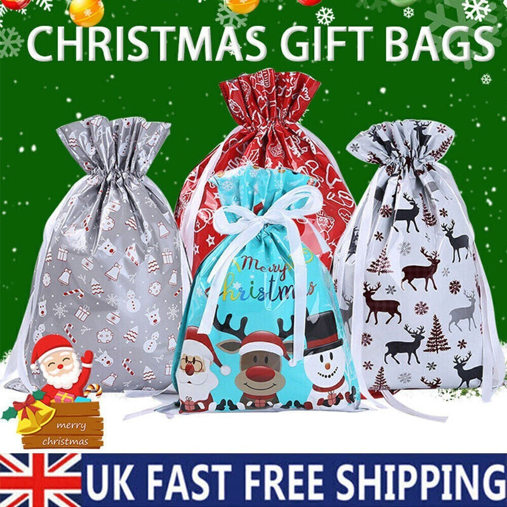 5PCS Merry Christmas Gift Bags Drawstring Wrap Present Party Treat Bags Storage