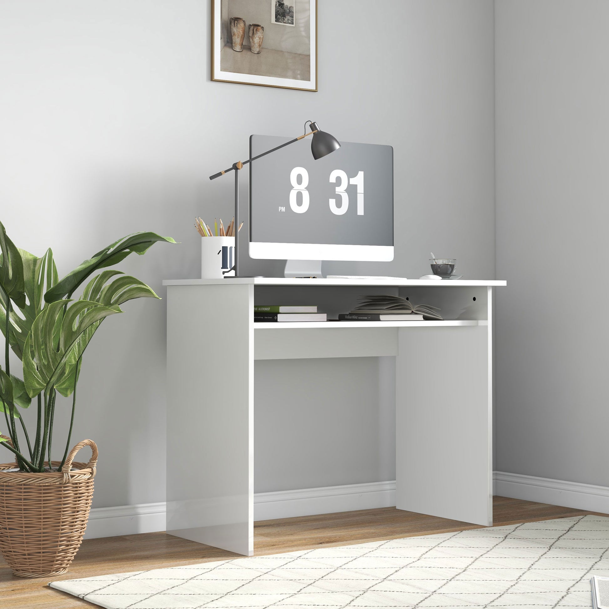 Writing Desk Laptop Table Workstation with Shelf Home Office