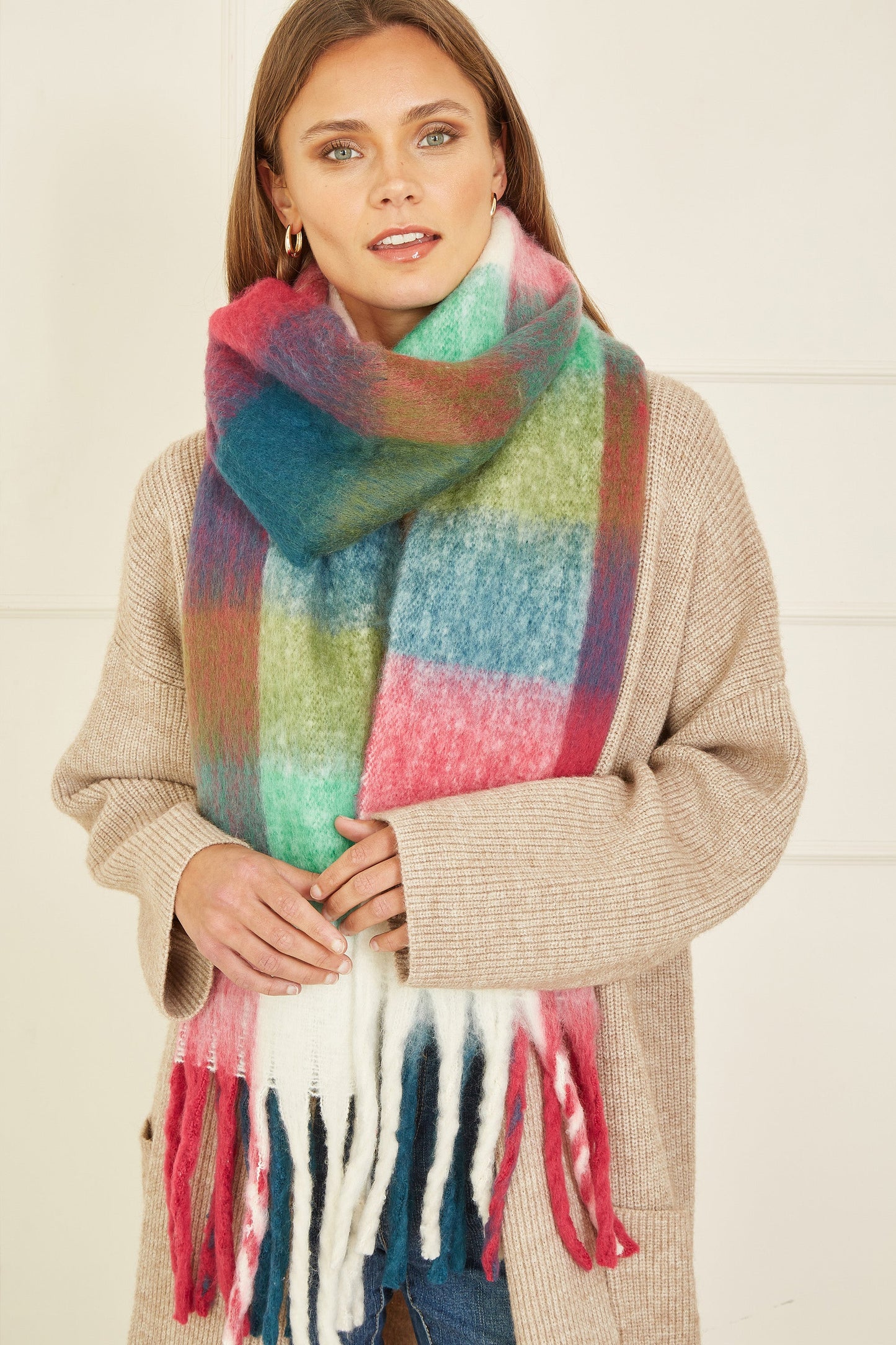 Yumi Rainbow Check Soft Scarf
