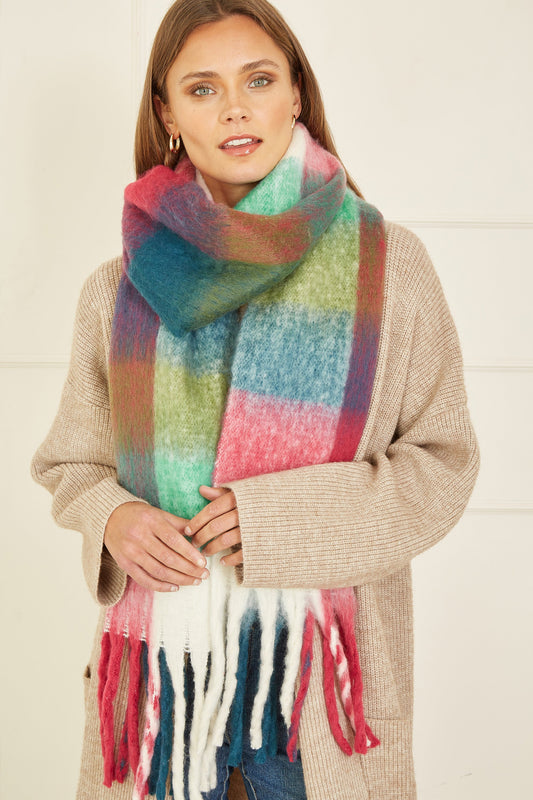 Yumi Rainbow Check Soft Scarf